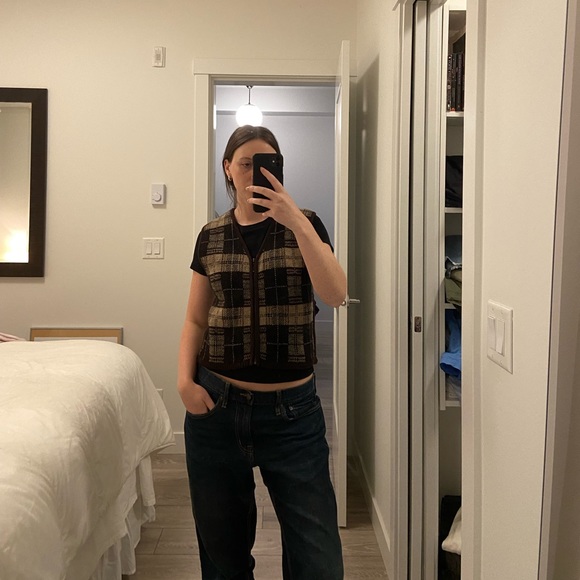 Wool Brown Plaid Vest - Picture 1 of 6